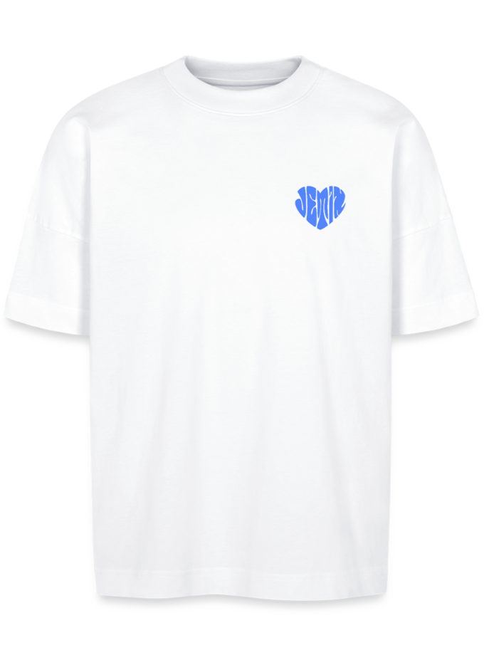 T-shirt bio Oversize blanc logo bleu Unisexe Jetix fr1ngue twitch streamer valorant radiant champion mio français france