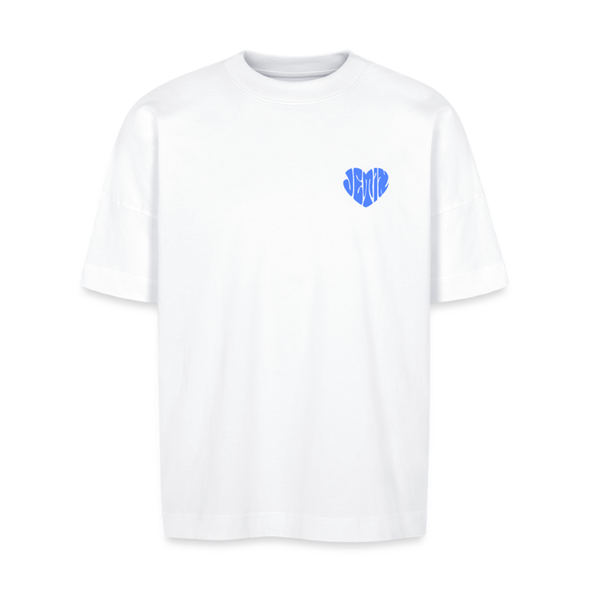 T-shirt bio Oversize blanc logo bleu Unisexe Jetix fr1ngue twitch streamer valorant radiant champion mio français france