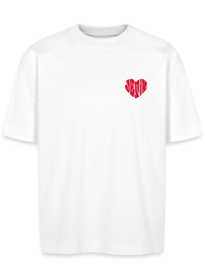 T-shirt bio Oversize blanc logo rouge Unisexe Jetix fr1ngue twitch streamer valorant radiant champion mio français france