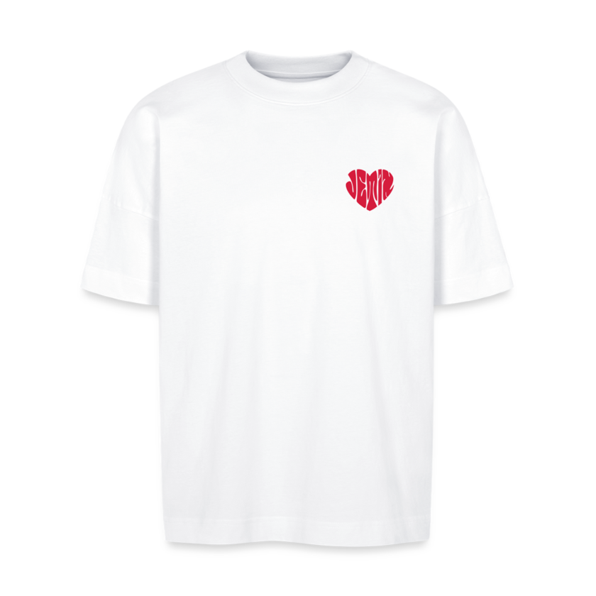 T-shirt bio Oversize blanc logo rouge Unisexe Jetix fr1ngue twitch streamer valorant radiant champion mio français france