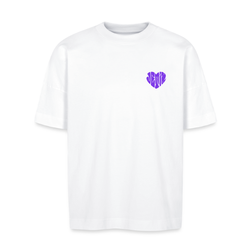 T-shirt bio Oversize blanc logo violet Unisexe Jetix fr1ngue twitch streamer valorant radiant champion mio français france