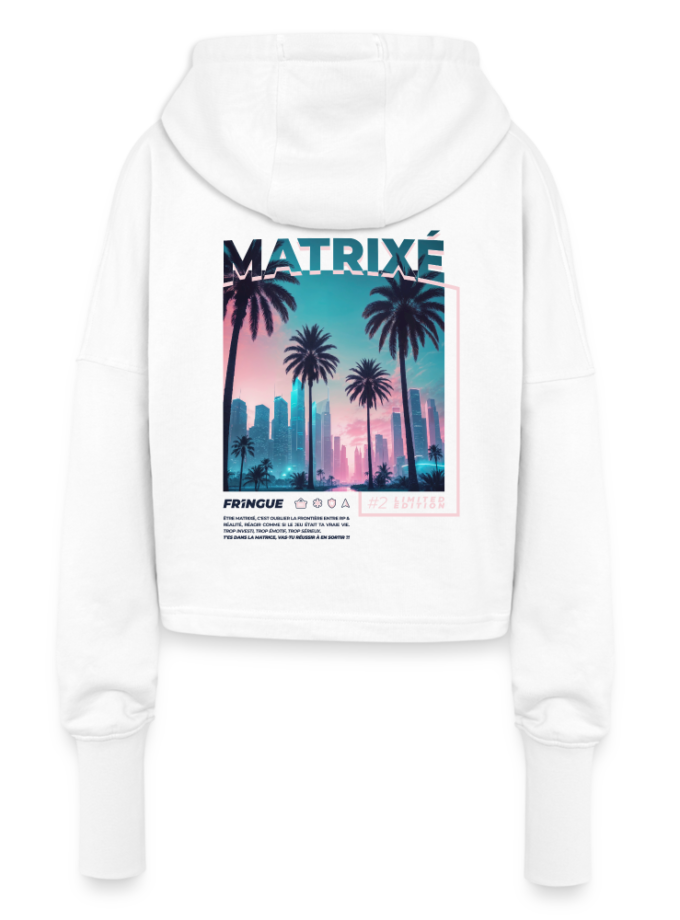 Sweat à capuche court blanc Femme Matrixé fr1ngue GTA RP